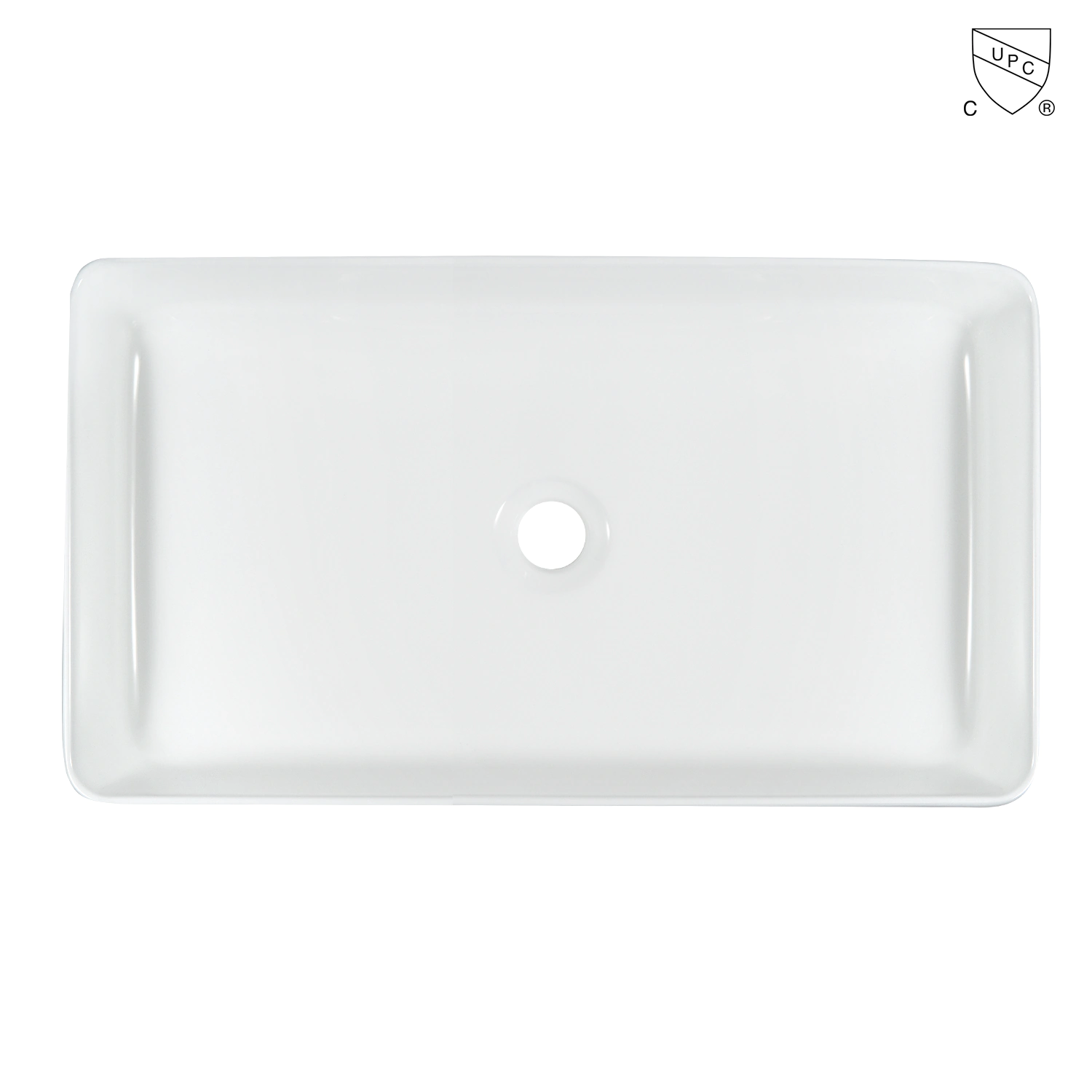 bathroom cupc certified 24-inch rectangle ceramic vessel sink. Tabletop bathroom sink without faucet hole and overflow holes